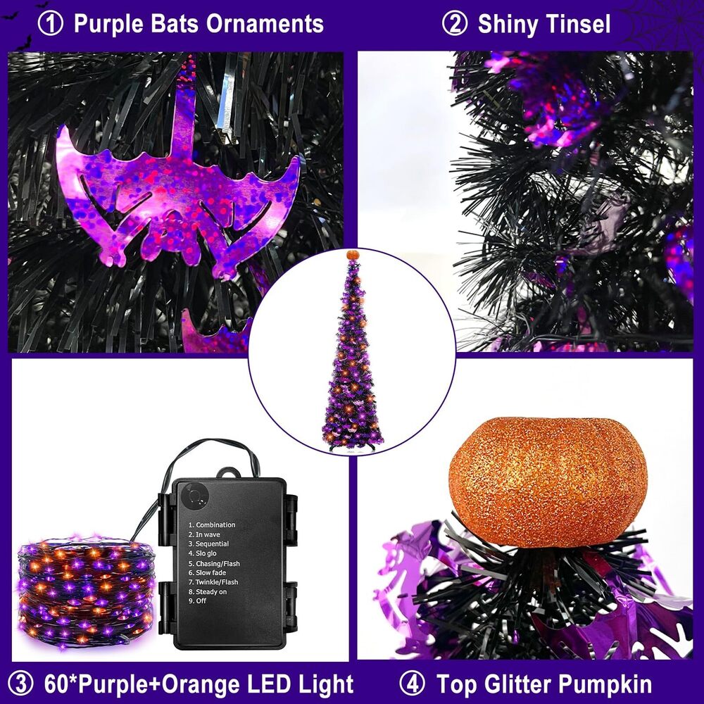 7288 Timer & Pumpkin - 6 Ft Lighted Halloween Tree Decor with 60 LED Orange - Picture 6 of 6